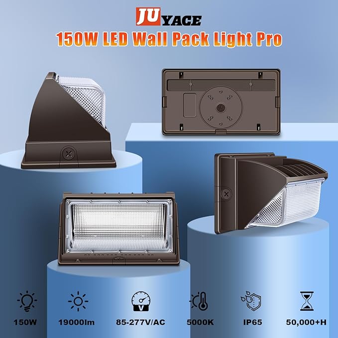 Juyace 150W LED Wall Light with Dusk to Dawn Outdoor Lighting 4 Pack 5000K 100-277V IP65 Waterproof for Barn Backyard Warehouse Garage Yard