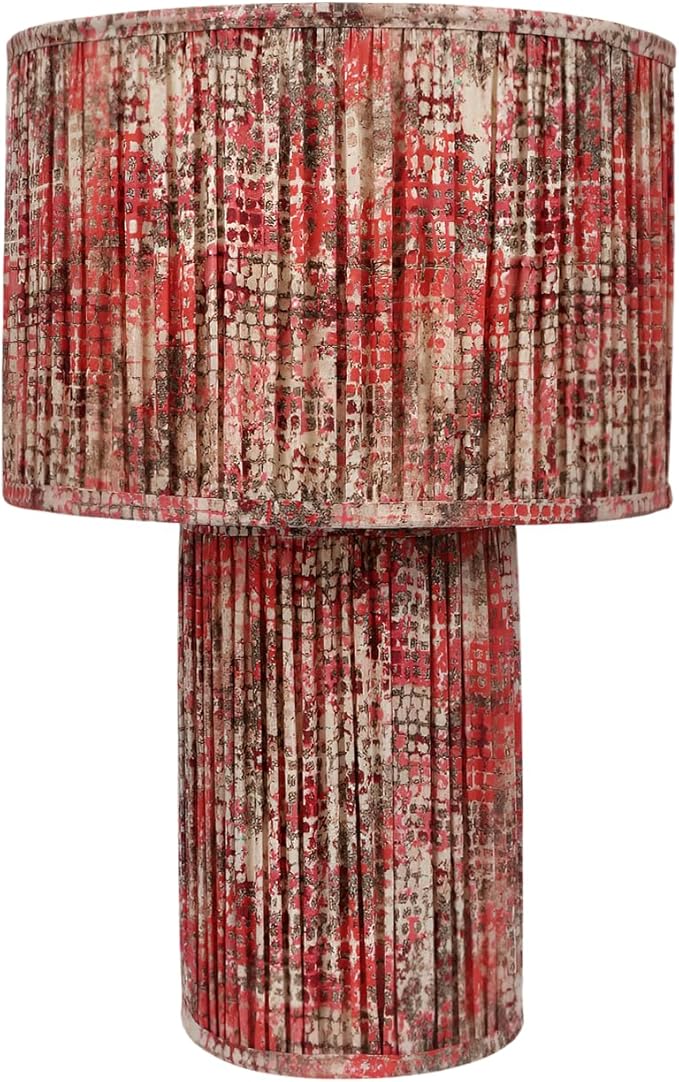 Red Pleated Fabric Table Lamp – 20" Modern Table Light with Cotton Lampshade – Small Lamp for Bedside, Living Room & Home Décor
