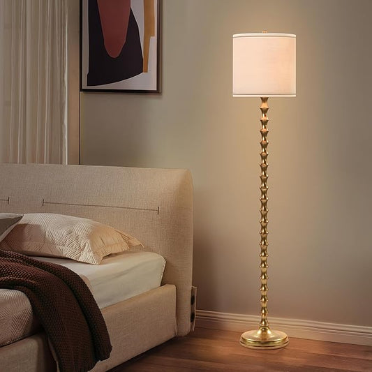 64.5" Gold Floor Lamp, Mid-Century Modern Floor Lamp for Living Room & Bedroom with White Drum Shade