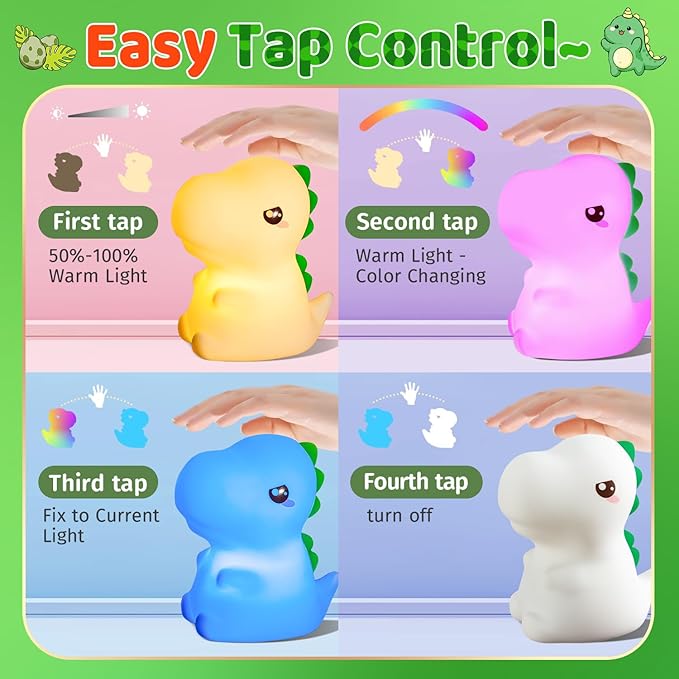 Easter Dinosaur Toys for Kids 3-5,16 Colors+Silicone+Dimmable+12 Hr Use Night Light for Kids Night Light,Toys for 3-8 Year Old Boy,Toddler Birthday Gift,Dinosaur Room Decor for Boys,Girls,Baby,Toddler