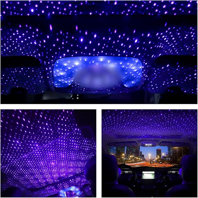 USB Star Projector Night Light, Romantic Interior Roof Star Night Light, Adjustable Portable Car LED Starlight Projector Atmosphere Lamp Decor, for Bedroom Car Party Wall Ceiling(Purple Blue)