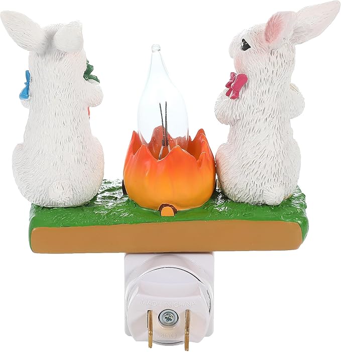 Bunny Campfire Flickering Nightlight, Rabbit Night Light Plug into Wall Easter Night Light with Switch Bunny Decor Easter Home Decorations