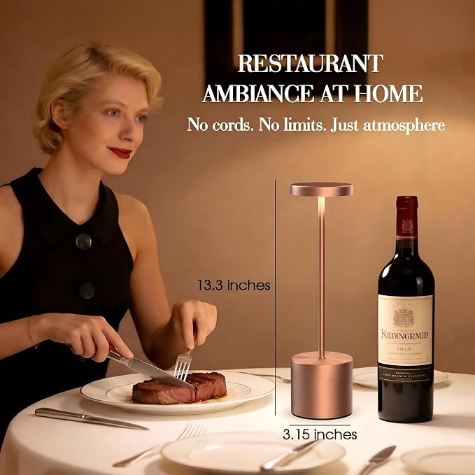 Cordless Table Lamp – 2 Pack Rechargeable Table Lamps, 5000mAh Battery Operated Lamp with 3-Color Dimmable Light, Outdoor Table Lamp for Bedroom, Restaurant, Patio, Home Décor (Rose Gold)