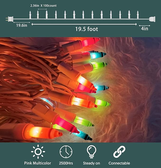HISHINY Christmas Lights 100 Count Pastel Decorative Mini String Lights with White Wire for Outdoor Indoor Easter Decorations,Christmas,Wedding,Valentines Day Decor,UL Certified (21feet)