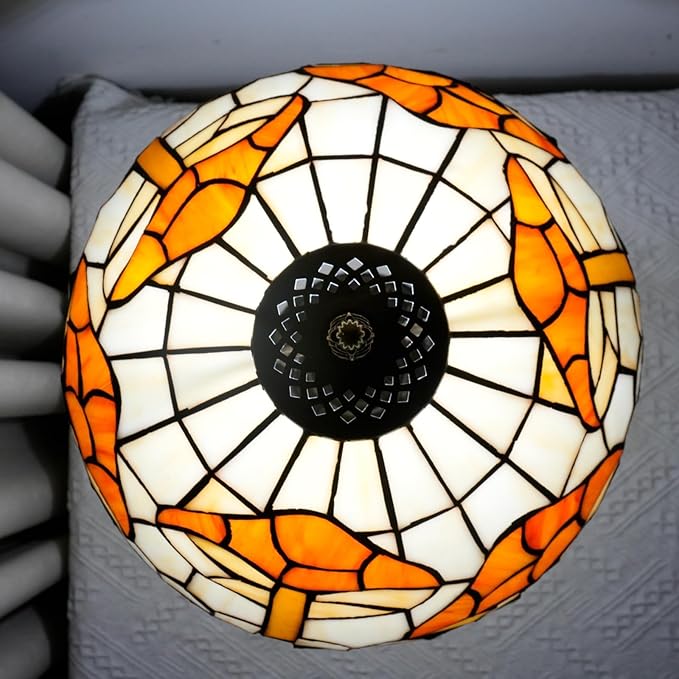 uniquel Vintage Orange mushroom Tiffany lamps Retro Style Stained Glass Table Lamp Cute Aesthetic Bedside Lamp for Bedroom nightstand Night Stand Lighting reading cottage decor desk lamp 12 inch E26