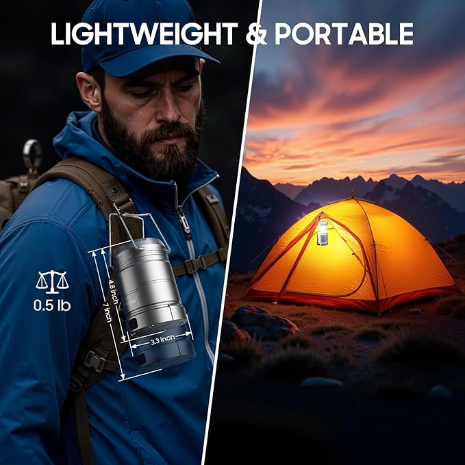 2 Pack Camping Lantern Rechargeable Collapsible, 1000LM 65 LED 3 Light Modes Camping Lights, Stepless Dimming, Waterproof Portable Lanterns for Camping Power Outages Tent Emergency Home Hiking