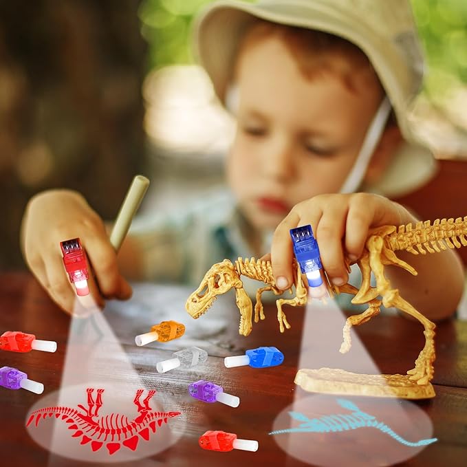 36Pcs Dinosaur LED Finger Lights Dinosaur Party Favors Glow in The Dark Light Up Finger Lights Dino Skeleton Themed Toys Bulk for Kids Birthday Party Goodie Bag Stuffer Birthday Gift Classroom Prize