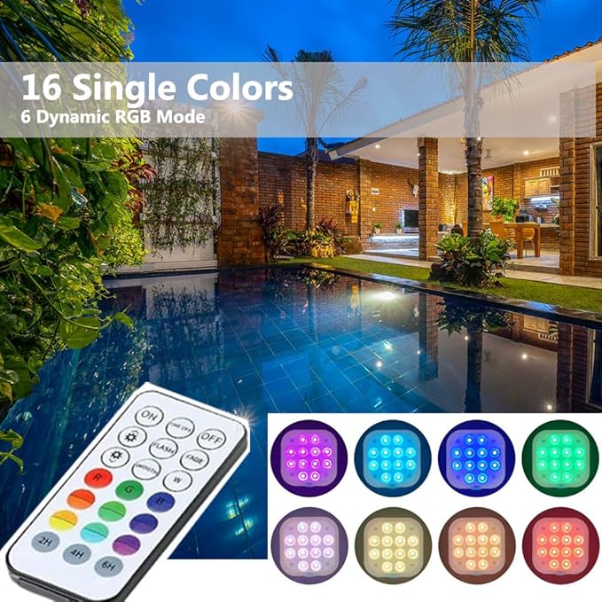Pool Lights Upgraded Rechargeable Submersible Swimming Pool LED Lights with Remote IP68 Waterproof 16 Colors Hot Tub Underwater Pool Lights for Above Ground Inground Pool, Bath, Party, Park (2)