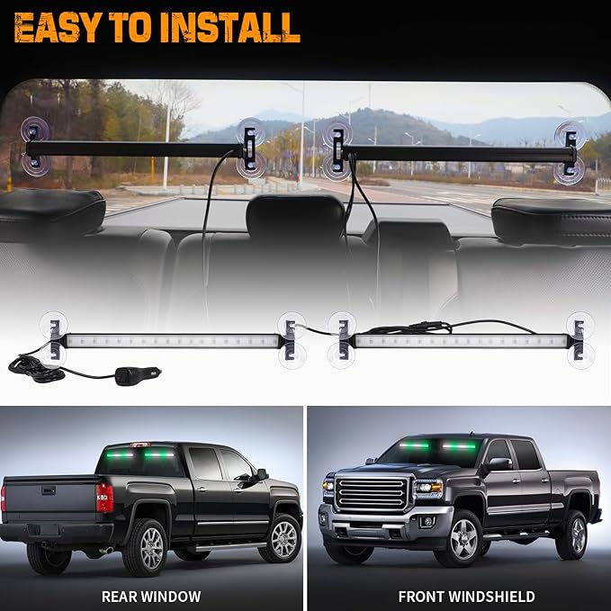 XRIDONSEN 2 in 1 Green White Emergency Strobe Traffic Advisor Light Bar 144 LED Warning Safety Interior Dash Windshield Lights Deck Split Mount for Volunteer Firefighter Vehicles Trucks (2x17.7 inch)