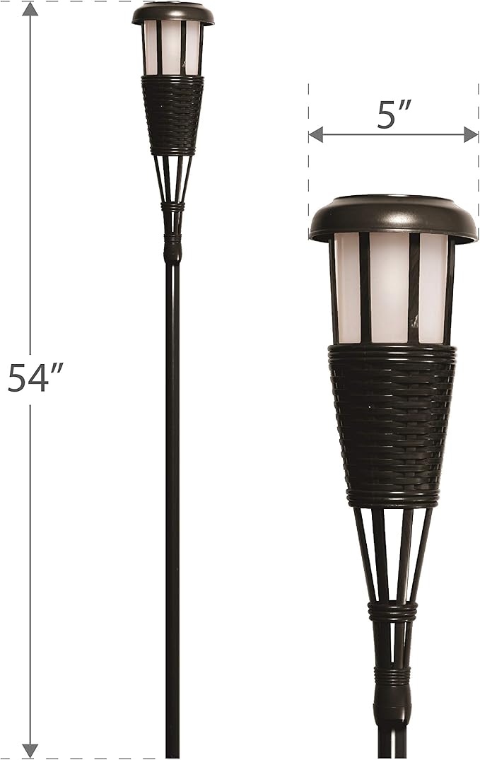 Newhouse Lighting FLTORCH2-B Solar-Powered Flickering Flame Effect LED Outdoor Island Torches for Landscape Lighting, Black Dark Chocolate Finish, 2-Pack