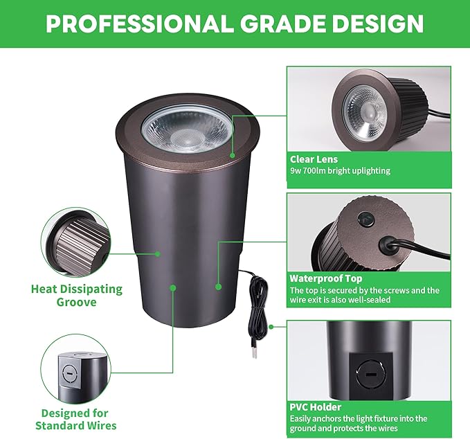 Low Voltage Inground Landscape Lights - Soft White & Bright White 5 Selectable Colors Well Light, Outdoor LED Flush in-Grade Fixture, ORB Aluminum for Floor Tree Yard 9W 700LM 10 Pack
