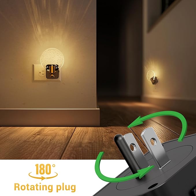 L LOHAS LED Night Lights Plug into Wall, Dusk to Dawn Sensor, 3000K Soft White LED, 180° Rotating Acrylic Bubble Nightlight, 0-100lm Adjustable Brightness, 2-Pack for Bedroom, Bathroom, Hallway