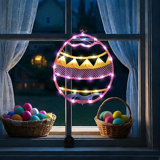 17" 35LED Lighted Pink Easter Egg Decor - UL Certified, Sweet Warm Glow, Window & Hanging Decor, Home Office Accent, Elegant Gift Box Packed