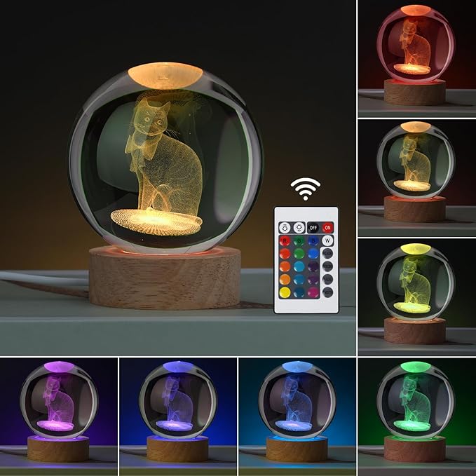 Large 3D Cat Night Light, 16 Color Changing with Remote Control for Bedroom Decor, Ideal Cat Gifts