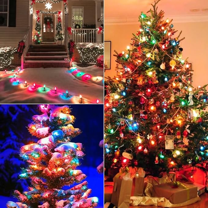 Couah Christmas Light Bulbs C7 Multi-Color Replacement Bulbs（25 Pack） C7 Ceramic Outdoor String Light Replacement Bulbs, C7/E12 Candelabra Base, 5 Watt