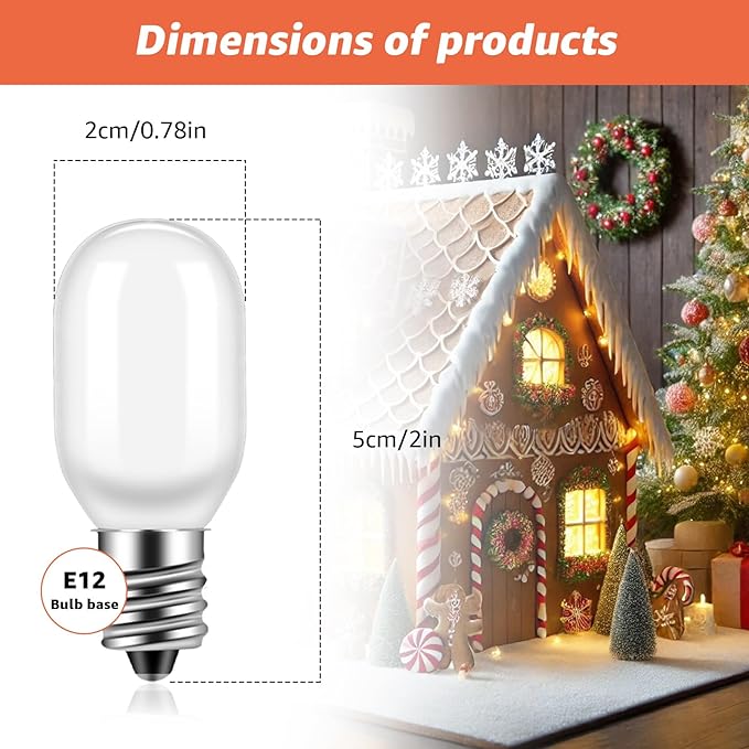 12PCS Christmas Village Replacement Light Bulbs-T20 Replacement Led Light Bulb,E12 Candelabra Base 0.7W 120V LED for Village Houses,Christmas Tree,Dept 56,Halloween Pumpkin Decor Accessories