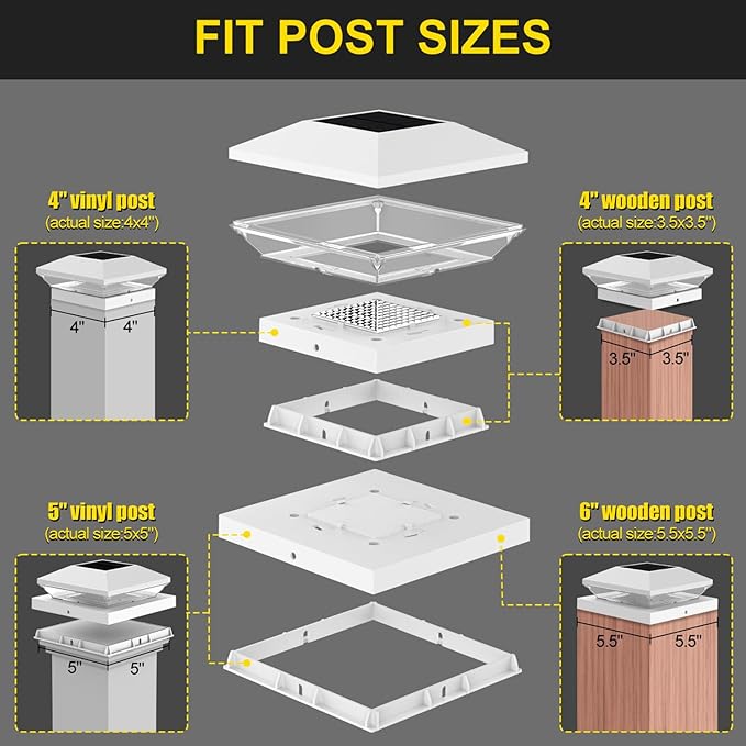 T-SUN Solar Fence Post Cap Lights 18 Pack, Outdoor Waterproof Solar Powered Deck Post Lights for 4x4 5.5x5.5 6x6 Vinyl/Wooden Posts, Warm/Cool White Modes for Porch,Yard,Walkway,Gate