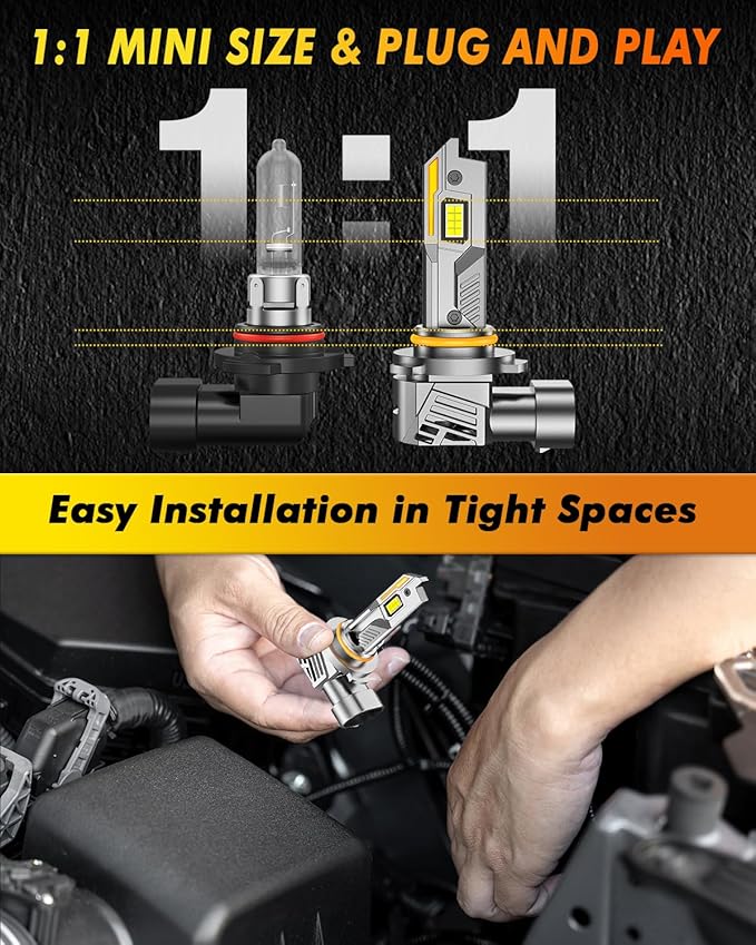 9012/HIR2 Light Bulbs, 40000LM 900% Super Bright, 60000+ Hours Life Service, 6500K Cool White, 1:1 Mini Size Wireless Halogen Replacement, Plug & Play, Pack of 2