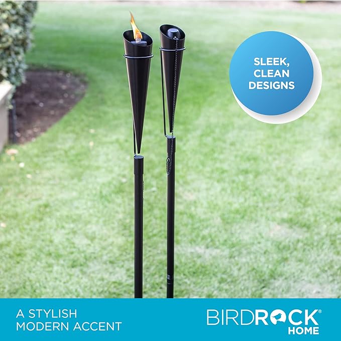 BIRDROCK HOME Outdoor Torches for Outside – 63" Modern Citronella Torches, Weather Resistant Iron for Backyard, Patio or Garden – 7oz Capacity, Black, 4 Pack
