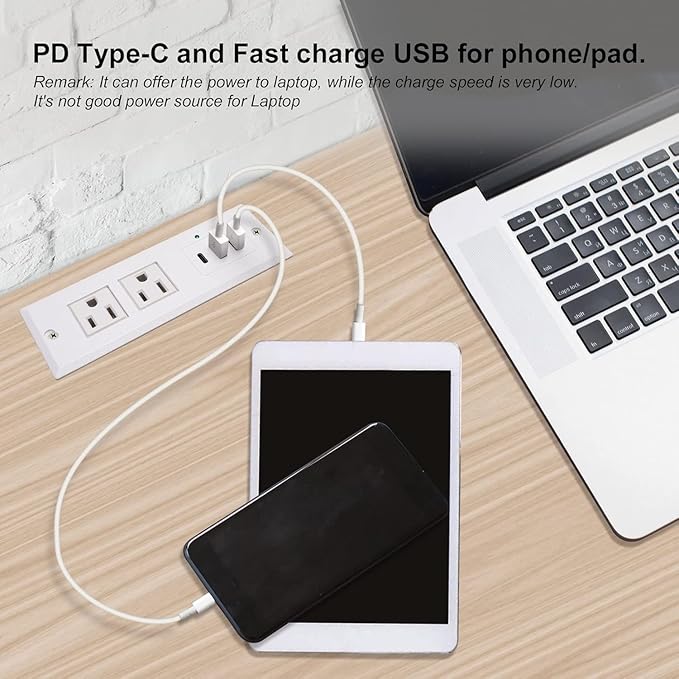 20W Recessed Power Strip USB C Fast Charge Desk Power Outlet Type C Flush Mounted Extension Power Plug for Conference Countertop Desktop Drawer Sofa ETL Listed 10ft Power Cord