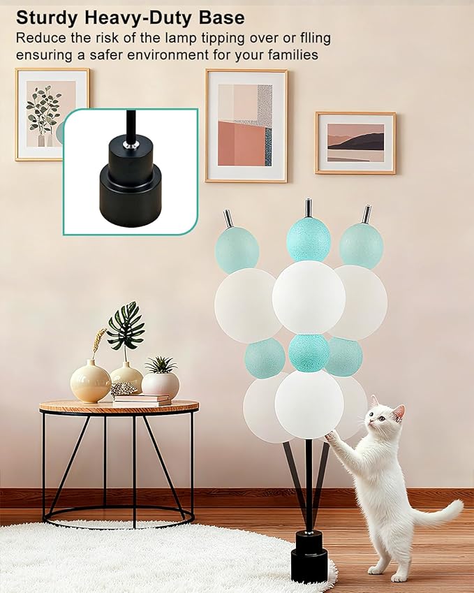 Blue Globe Floor Lamp - Metal, 3 CCT (3000K/4000K/5000K) Dimmable LED, Touch Switch, Modern Tall Standing Lamp for Bedroom, Living Room, Home Office