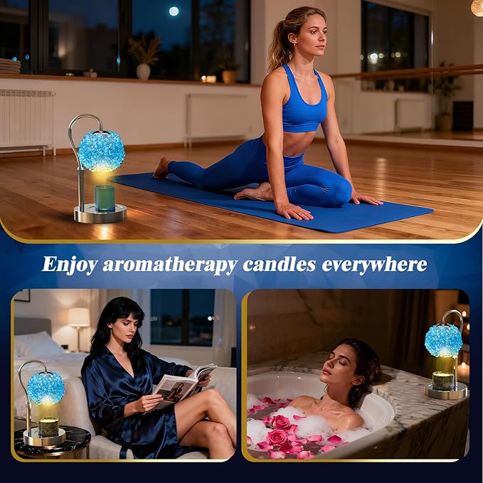 Luxury Candle Warmer Lamp with Crystal Gemstone Shade & Color-Changing Premium Base - Adjustable LED Wax Melt Warmer for Home Decor(Blue)