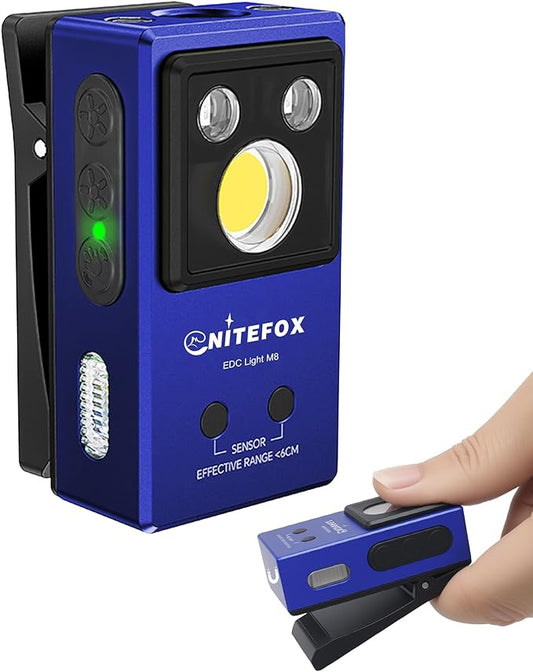 Clip-on Light EDC Flashlight Multi-Purpose Clip Light, 5 Light Sources White Red Blue RGB UV Lights All in One, Strong Clip Magnetic Sensor Hands Free for Outdoor Indoor Portable Lighting