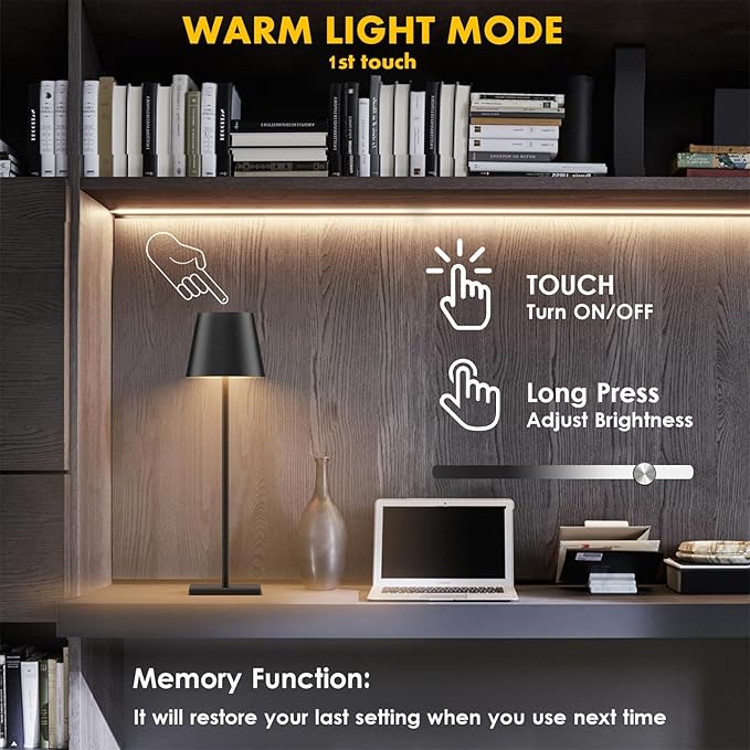 2 Pack LED Cordless Table Lamp with RGB & Stepless Dimming Rechargeable Battery Desk lamp 3W 5000mAh Battery Operated with Modern Portable Table Light for Indoor/Outdoor IP54 Waterproof (Black)