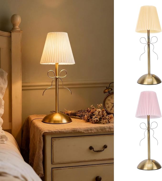 Portable Bow Lantern, Stylish Ribbon Light, Led Lamp with Rechargeable Power, Retro Desk Illumination, Bedside Decor with Warm Brightness, Decorative Lighting for Bedroom Use 13.19x4.33 Inches