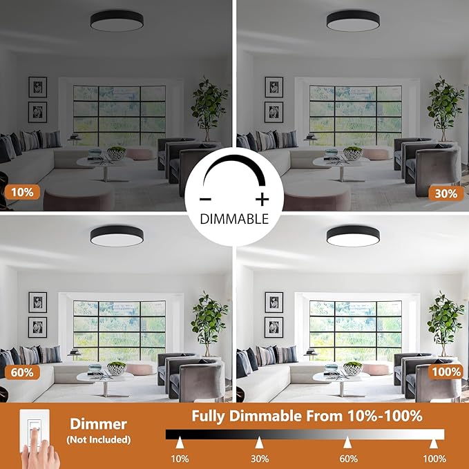 Modern Black Flush Mount Ceiling Light 18 Inch, 4-Lights Round Ceiling Light, Minimalistic Ceiling Lamp Acrylic Shade Lighting Fixture for Bedroom Laundry Room Bathroom Hallway