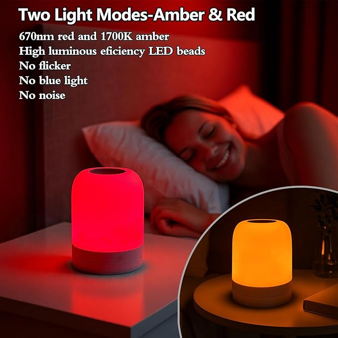 Amber & Red Sleep Aid Night Light Dimmable 2-in-1, Blue Light Blocking, 670nm, Rechargeable Night Lamp for Bedroom, Relaxation, Meditation, Yoga,Travel(1-Pack)