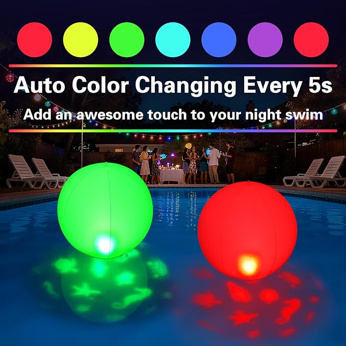 Floating Pool Lights, 15" Solar Pool Light That Float w/Patterns of Sealife, Upper & Lower RGB Color Changing Pools Floating Light IP68 Waterproof, Float/Hang for Pools Wedding Party Decor(2)