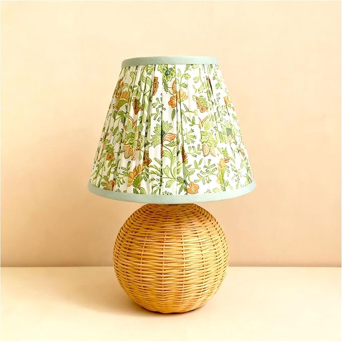 Lamp Shades Set of 2, 5" Top x 9" Bottom x 7" Slant Chandelier Shades Gingham Ruffle Scallop Lampshades for Vintage Farmhouse Cottagecore Table Bedroom Home Decor (Green Floral)