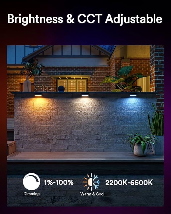 Lumary 8 Pack 12-24V Low Voltage Retaining Wall Lights with Hub, 7 Inch Smart LED Hardscape Paver Lighting, 2200K-6500K RGBCW Color Changing Outdoor Landscape for Step, APP/Remote/Voice Control, Brown