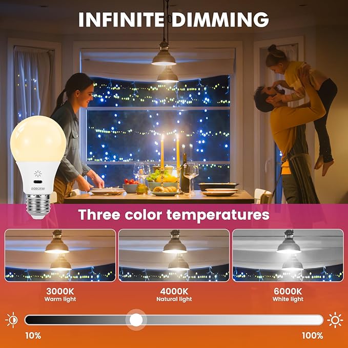 LED Rechargeable Light Bulbs with Remote ＆ Touch Dimmable, E26 Battery Operated Light Bulb for Lamps, RGB 12 Colors, 2600mAh USB Battery Backup Light Bulb with Timer, A19 Small Light Bulbs 1 Pack