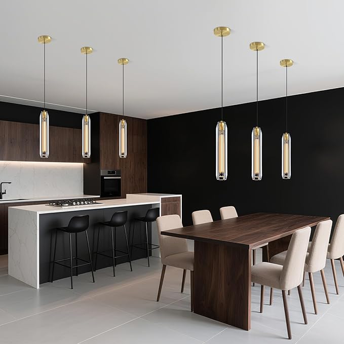 Modern K9 Crystal Kitchen Island Pendant Light,14.95'' Clear Crystal Island Pendant Lights,1 Light Indoor Crystal Pendant Light, for Kitchen Dining Bathroom Bedroom,Included 2 Bulb