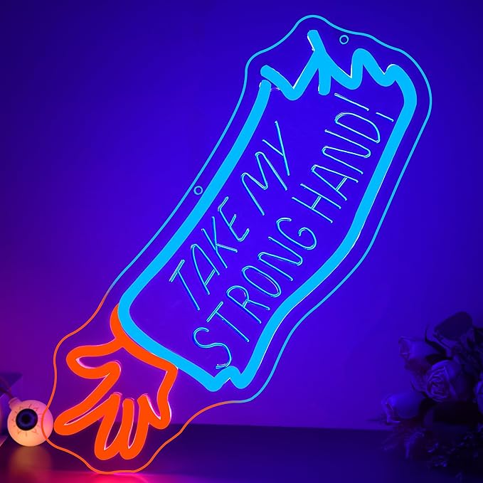 Take My Strong Hand Neon Sign for Wall Decor Movie Neon Light for Bedroom Dimmable Led Light Up Signs for Bar Halloween Party Bistro Decor Birthday Gifts Size14.3 * 12.2 In(TWP363)