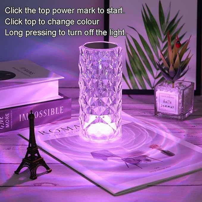 Can Switch 16 Colors Artificial Crystal Table Lamp, RGB Color Changing Rose Diamond Design with Remote Control USB Charging Touch Sensor Ambient Lighting for Living Room Party (16 Colors-Large)
