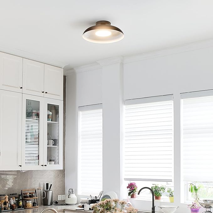 GLOBE Electric 66000075 1-Light 21W Dimmable LED Flush Mount Ceiling Light, Matte Black, White Interior Shade, 800 Lumens, 3000 Kelvin, 90 CRI, Ceiling Light for Bedroom, Lighting for Hallway