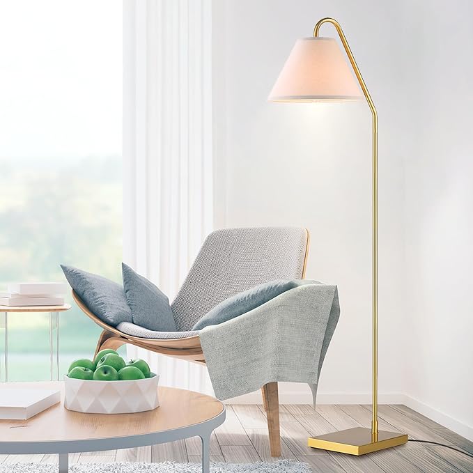 Globe Electric 62" Floor Lamp, Matte Brass Finish, Beige Fabric Shade, On/Off Rotary Switch, 6-Ft Clear Cord, Cozy Glam Style, E26 Base, 61000147