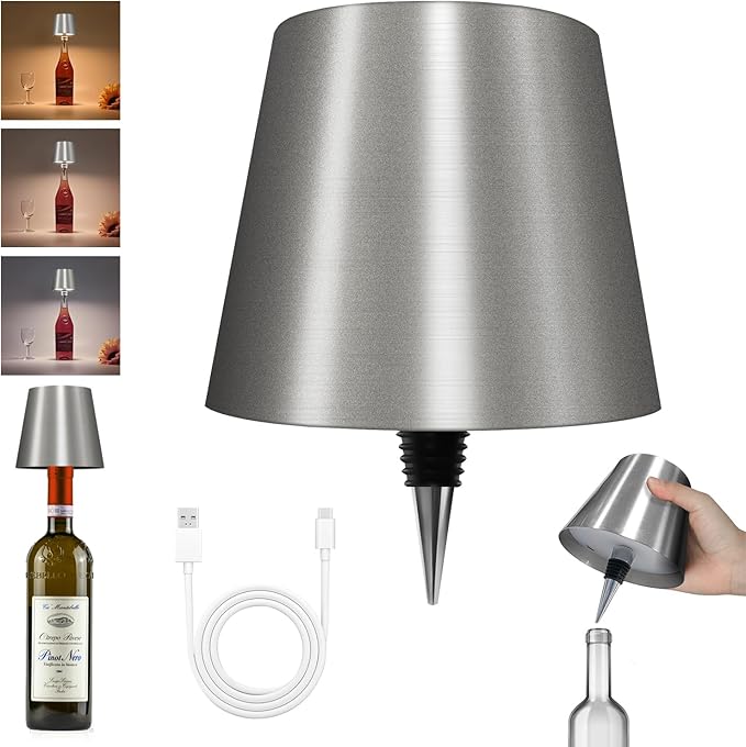 2025 New Wireless Bottle Lamp - LED Bottle Lights for Liquor & Wine Bottles, Cordless Lampshade, Whiskey Bottle Top Light, Bottle Stopper Night Light Kit, Rechargeable 3-Tone Touch-Dimmable