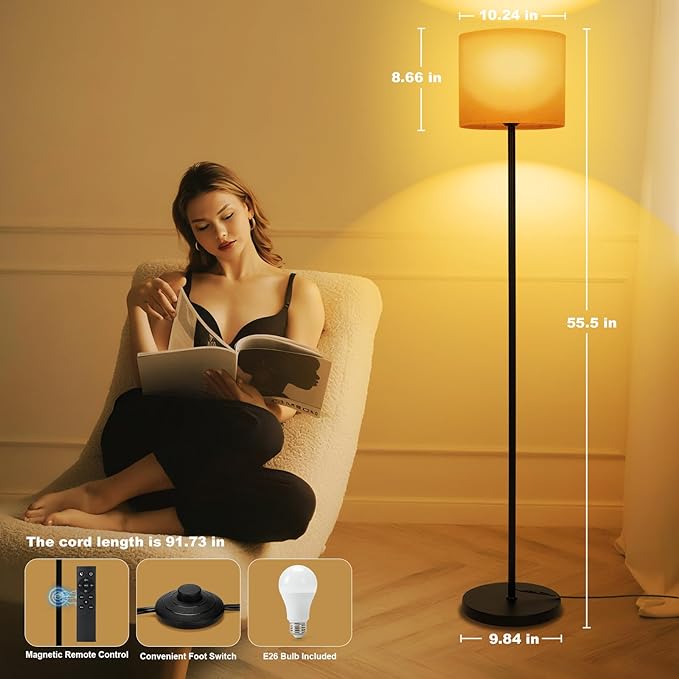 Floor Lamp with Red Light - 670nm Red Night Light for Sleep, 3CCT LED Standing Lamp with Remote, Dimmable Modern Floor Light with Timer and Memory, Sturdy Iron Base, Linen Shade, for Bedroom