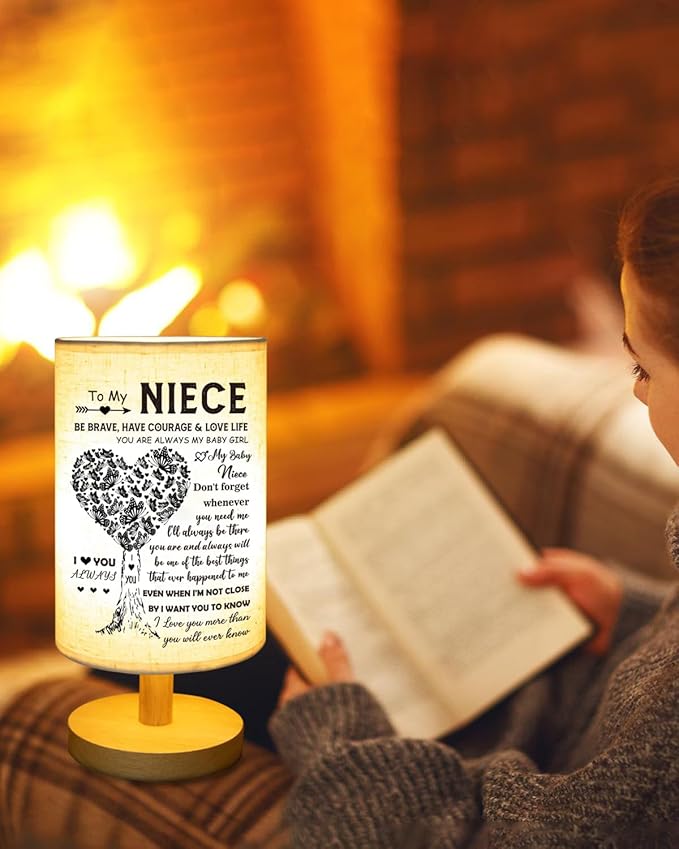 Niece Gifts from Auntie, to Niece Fabric Table Lamp, Mothers Day Graduation Birthday Gifts for Niece from Aunt, Bedside Table Lamp Easter Gifts for Niece Adults
