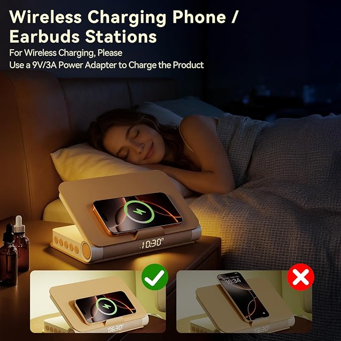 Vivilumens Sunrise Alarm Clock with Wireless Charging Station Bluetooth Speaker Loud for Heavy Sleepers Adults Aesthetic Book Wake Up Light for Bedroom Decor Dimmable Bedside Lamp Tech Birthday Gift