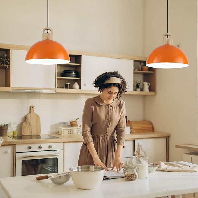 Modern Pendant Lights, 3 Packs 11.8inch Orange Pendant Light, Farmhouse Pendant Light, Kitchen Pendant Lighting, Pendant Lights Kitchen Island for Living Room, Bar, Bedroom, Office