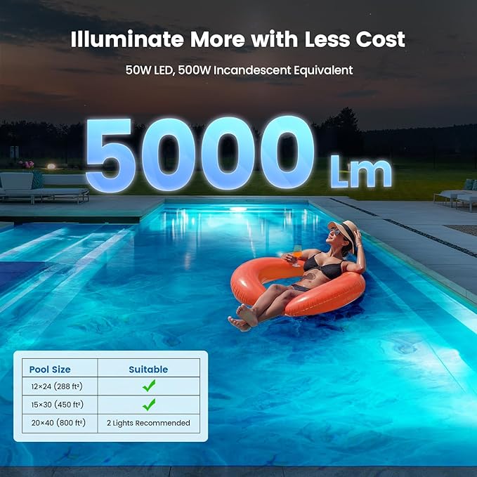 SURAIELEC 10 Inch 120V LED Pool Lights for Inground Pool, 5000 Lumen Cool White Inground Pool Light, 50W LED (500W Equivalent), Fits 10" Wet Niches, 100 FT Cord, Ultra Bright Upgrade