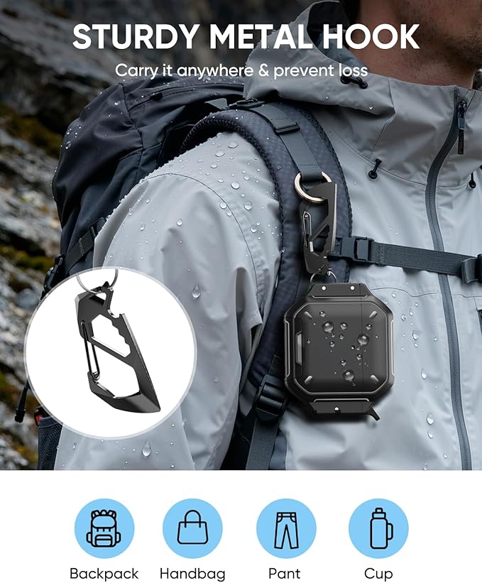MoKo for AirPods 4th Case with Lock - IP68 Waterproof & Military-Grade Protection, Drop-Proof Hard Shell Protective Earpods 4 Cover with Keychain, Cleaner Kit & Phone Stand, Black