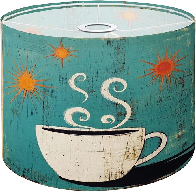 Drum Lamp Shade Mid Century Modern Retro Coffee Cup Cafe Sign Art Scandinavian Design Lampshade for Floor Lamps Table Lamps Pendant Light 8.9"x11" Linen Lampshades Replacement Large Lamp Shade