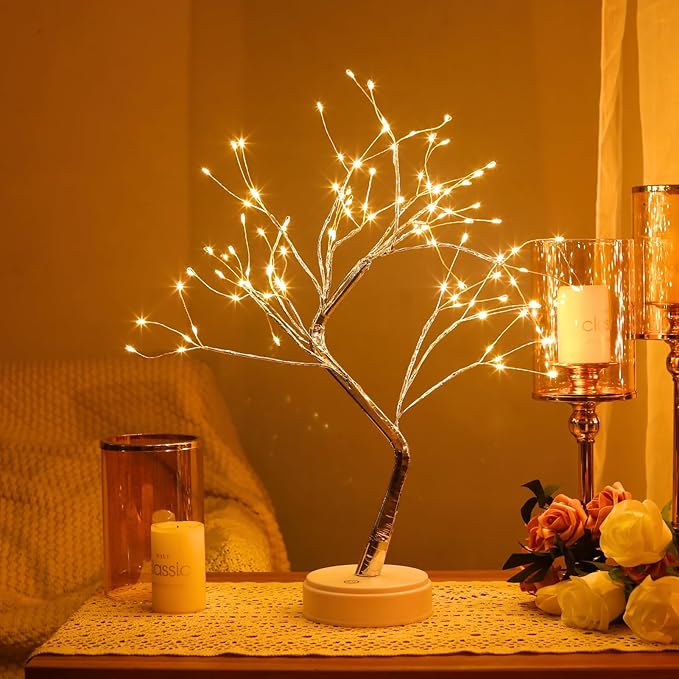 Meonua Bonsai Tree Lights for Easter Decor - 20" Firefly Tree Lamp with 108 LED Fairy Lights, Battery/USB Powered, Warm White - Home Decor, Gift for Bedroom, Living Room, Party
