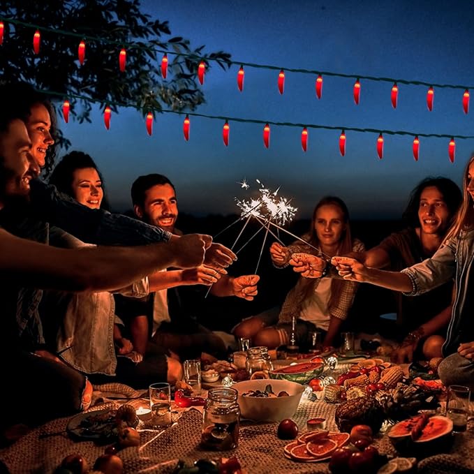 Chili Pepper String Lights, 13.6FT Chili Pepper Cluster Lights with 35 Red Chili Pepper Light for Outdoor Indoor Kitchen Garden Patio Christmas Mexican Party Decor